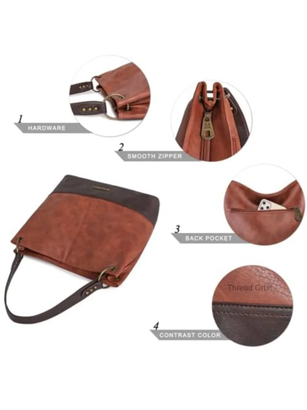 Vegan Leather Hobo Bag Tote Shoulder Handbag Large Capacity